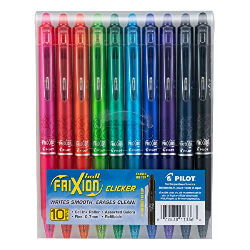 Pilot FriXion Clicker Gel Ink Pens 0.7mm Assorted Colors 10-Pack Refillable