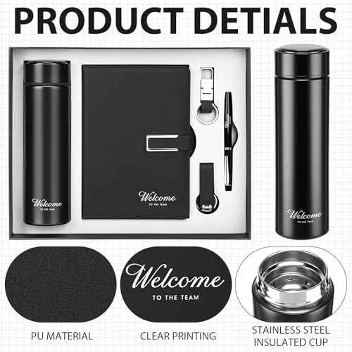 Thenshop 6 Pcs New Employee Welcome to The Team Gift Set Include Welcome to The Team Appreciation Gift Box Notebook Pen Tumbler Keychain and USB Drive for New Employee Coworkers(Black)