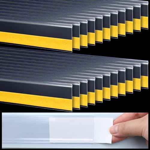 Fainne 25 Pcs Shelf Label Strips 1.25''H x 48"L Self Adhesive Shelf Label Holder Gondola Price Tag Stick on Plastic Clear Ticket Channel for Metal Wood Plastic Rack