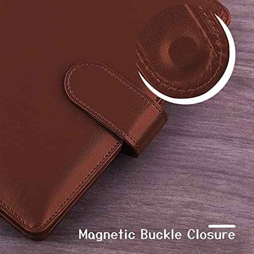 Antner A6 Binder 6 Ring Refillable Notebook Budget Planner for A6 Filler Paper, PU Leather Loose Leaf Personal Planner Wallet Money Organizer Cash Stuffing Binder with Magnetic Buckle Closure, Brown