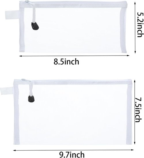 OZY Nylon Zipper Mesh Pouch Set - 10 Versatile Cosmetic & Organizing Bags | White Travel & Office Storage