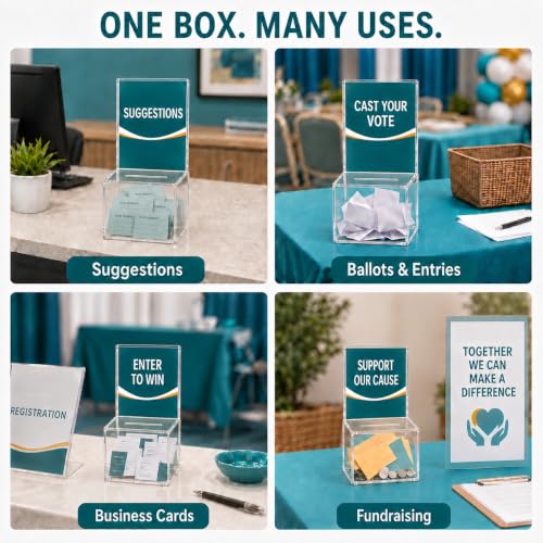 2 Pack Acrylic Raffle Ticket Box with Sign Holder 5x5x4in for Events
