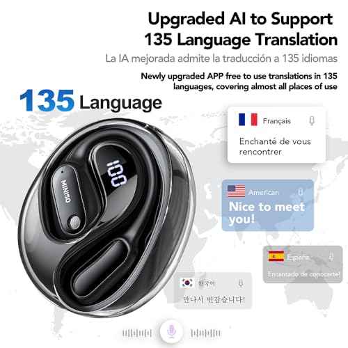 MINISO MS190 AI Translation Earbuds Real Time, 135 Language Translator Earbuds with APP, Open Ear OWS Translating Headphones, Audifonos Traductores Ingl?s Espanol Fit iOS and Android