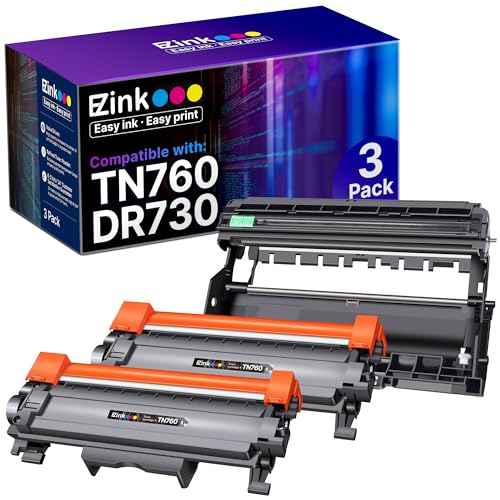 E-Z Ink TN760 Toner Cartridge and DR730 Drum Unit Compatible for Brother TN-760 TN730 DR 730 to Use with MFC-L2710DW MFC-L2750DW HL-L2370DW DCP-L2550DW (3 Pack, 2 Toner Cartridge, 1 Drum Unit)