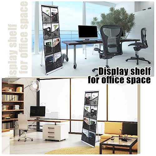 Outus Mesh Literature Brochure Holder with 8 Pocket Portable Magazine Display Roll Up Magazine Rack Lightweight Floor Standing Catalog Office Brochure Display Stand for Business Trade Shows (Black)