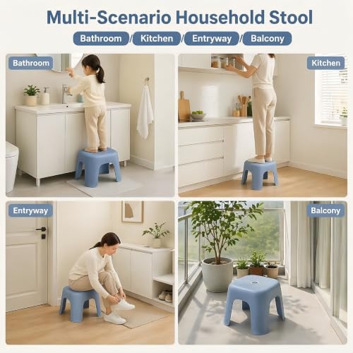 Rabihike Blue Heavy-Duty ABS Shower Stool - Non-Slip Small Plastic Step Stool, 220 lb