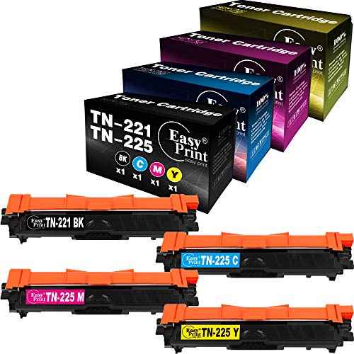 (BK/C/M/Y) Compatible TN221 TN225 Toner Cartridges Replacement for TN-221 TN-225 HL-3150CDW 3152CDW 3170C 3180CDW MFC-9130CW 9140CDN 9330CDW Printer, (Total-4 Pack)