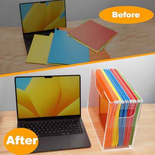 SEANADO Acrylic Hanging File Folder Organizer Box, File Holder with Handles for Letter/A4 Size, Clear File Box Desktop Folder Storage for Office Home Work Desk Cabinet