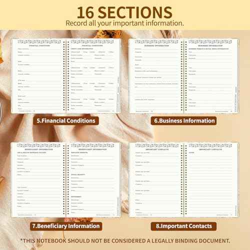 Peace of Mind Planner, Spiral End of Life Planner with Tabs for Senior, Guided Estate Planning Organizer for Final Arrangements & Important Affairs, 7.9"x10.4", Flower