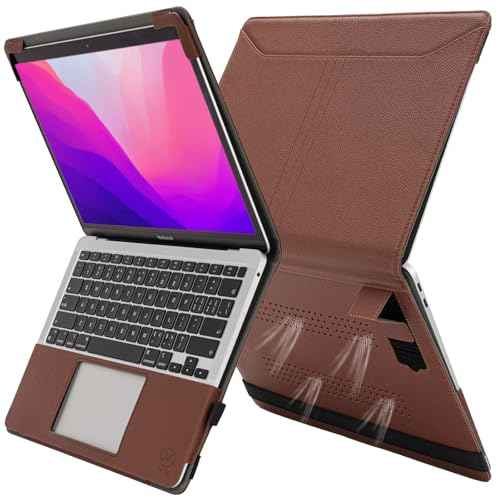 TYTX Compatible with MacBook Air 13 Inch Case, PU Leather MacBook Air Cover for Model A2337 M1 A2179 A1932 2018-2021 Retina Display Touch ID, with Vents and Stand Function, Brown