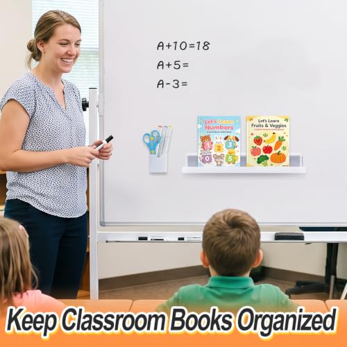 Apipi 17-Inch White Acrylic Magnetic Book Shelf & Pen Holder Set for Whiteboard
