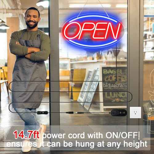16.5" X 9" Led Neon Open Signs for Business 12V/2A Ultra Bright Led Neon Open Signs Plug In Electric Light Up Open Sign with ON/OFF Switch for Bar Salon Coffee Stores Club Hotel (Oval)