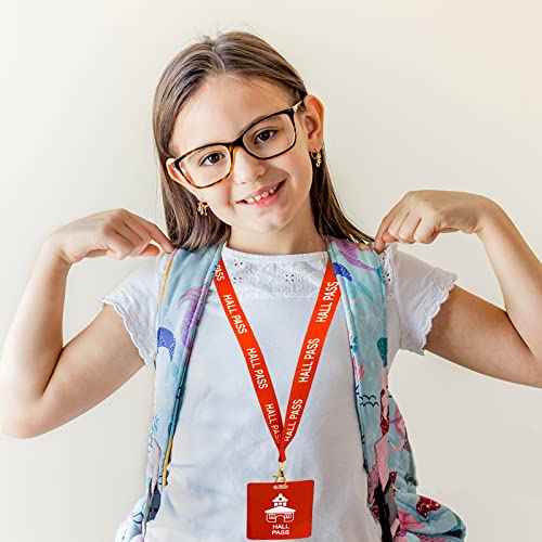 Hall Pass Lanyards with Card Passes,Unbreakable School Classroom Passes Set for Teacher Parents (Hall Bathroom Library Office & Nurse), 6 Pcs