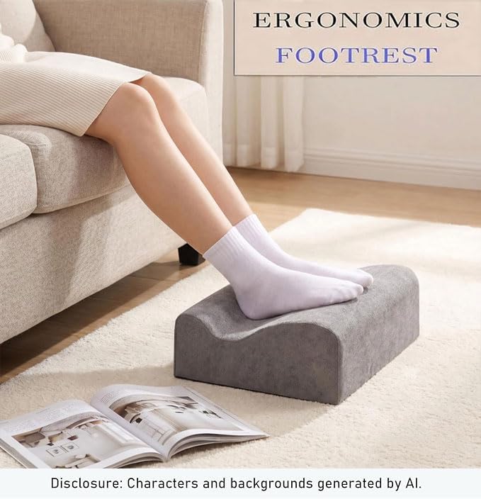 COMFelicify Dark Gray Under-Desk Memory Foam Foot Rest for Heel Support and Leg Comfort