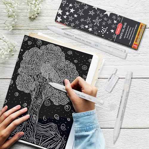 PANDAFLY White Gel Pens, 0.5mm Extra Fine Point Opaque Archival Ink Pen for Journaling, Art, or Drawing - For Artist Gifts, Holiday Gifts & DIY Projects, 3 Pack