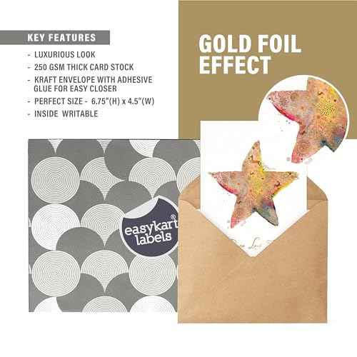 easykart labels 54 Christmas Cards Assortment with Envelopes & Sealing Stickers, 3 Holiday & Christmas Theme Designs With Gold Foling effect, 6.75" x 4.5" For Friends, Family and loved Ones