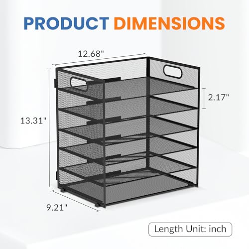 DALTACK Black 6-Tier Desktop File Organizer with Handle - Adjustable Paper Tray