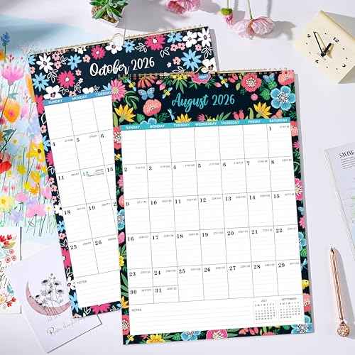2026 Wall Calendar - Jan 2026 - Dec 2026, 12 Months Hanging Monthly Calendar 2026 Vertical, 17" x 12", Twin-Wire Binding, Julian Date, Large Block, Notes, Thick Paper, Perfect for Organizing