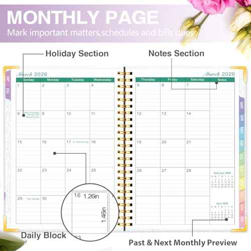 GuassLee 2026 Planner, Weekly and Monthly Planner from January 2026-December 2026, 6.1"x8.4" Aesthetic Agenda Book Planner with Back Pocket, Stickers, Coated Tabs, A5 Size