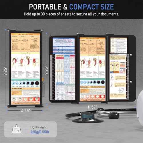 Nursing Clipboard Foldable, Foldable Clip Board w/Nursing Edition Cheat Charts, 3 Layers Aluminum, Nurse Clipboards w/Low Profile Clip & Pen Clip Pocket for Students, Nurses and Doctors, Black