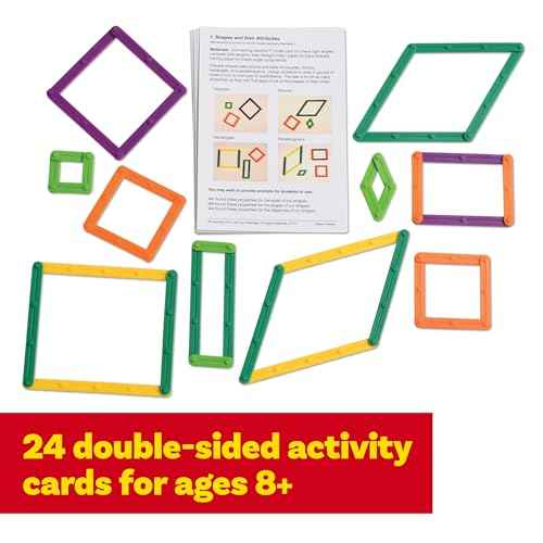 LEARNING ADVANTAGE GeoStix Basic Set - 80 Construction Sticks - 24 Activity Cards - 2 Protractors - Build 2D Shapes and Measure Angles - Teach Geometry with Construction