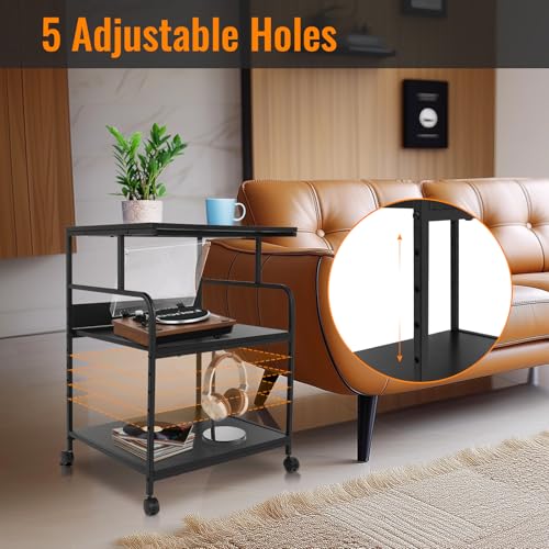 FAHKNS Printer Stand, 3 Tier Large Printer Stand with Wheels, 23.6 x 18.9 x 29.5 Inch Office Table with Height Adjustable Storage Shelf for Office Home, Rolling Cart for Printers Table, Black
