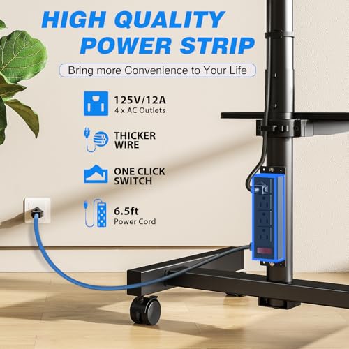 Rfiver Rolling TV Stand with Power Outlet for 13-50 Inch TVs, Tilting and Rotating Mobile TV Cart up to 55 lbs, Portrait to Landscap, Height Adjustable TV Floor Stand with Shelf, Max VESA 200x200mm