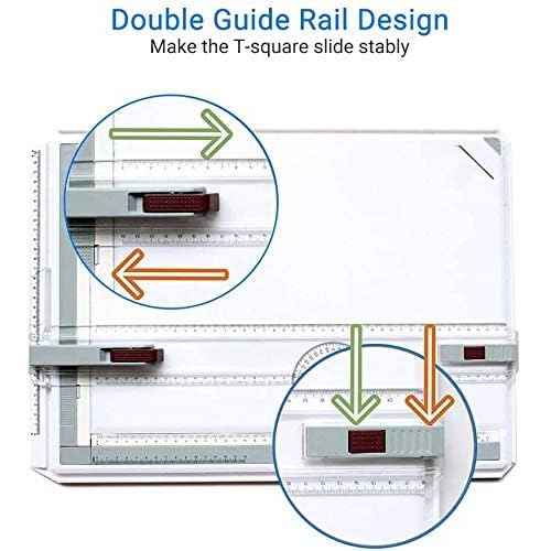 GOTOTOP Drawing Table Board A3 Drafting Board Table Adjustable Measuring System Angle Parallel Motion Drawing Board with Protractor,Paper Locater, Sliding Ruler,Anti Slip Support Leg Office Tool Table