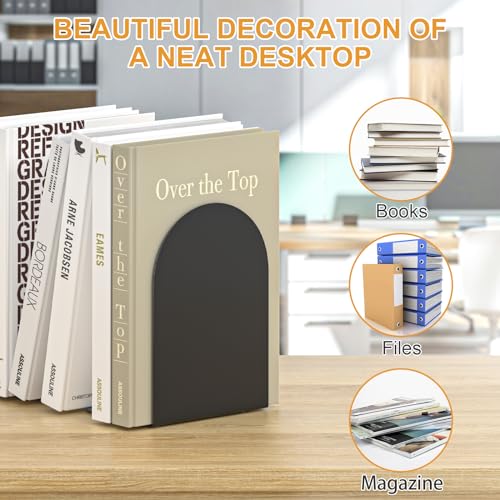 ALOTCHE 1 Pair Black Metal Round Bookends – Heavy Duty Bookends for Shelves & Desk, Anti-Slip Home Office Decor