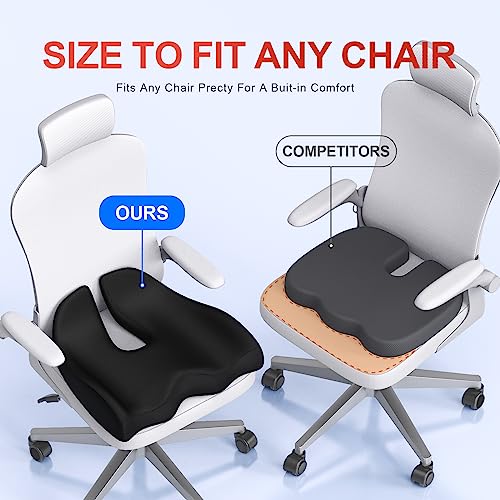 Benazcap Medium Large Memory Seat Cushion for Office Chair Ergonomic Cushions Pad Pillow for Pressure Relief Sciatica & Pain Relief Memory Foam for Long Sitting for Gaming Chair and Car Seat Black
