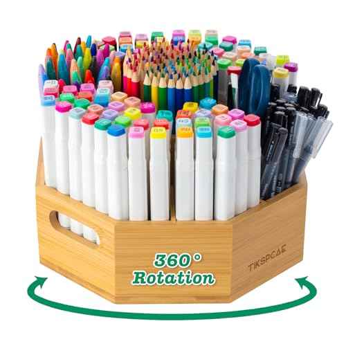 360¡Æ Rotating Art Supply Organizer, Holds 750+ Pencils, Bamboo Marker & Pen Holder with Handles, Desk Storage Caddy for Paint Brushes, Crayons, Ideal for Office, Home, Classroom