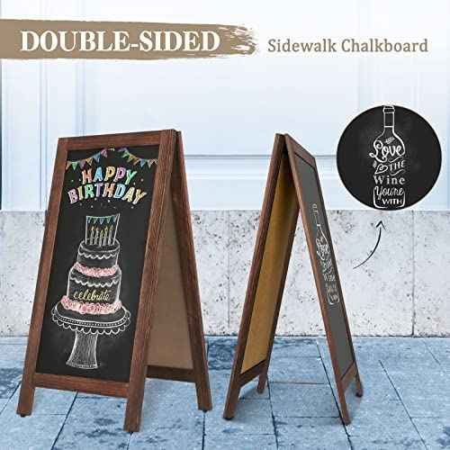 Wooden A-Frame Sign, Magnetic 40" x 20" Brown Chalk Board Sign Board, Double-Sided Sandwich Board Signs Outdoor, Chalkboard Easel, Menu Board for Restaurant, Business or Wedding