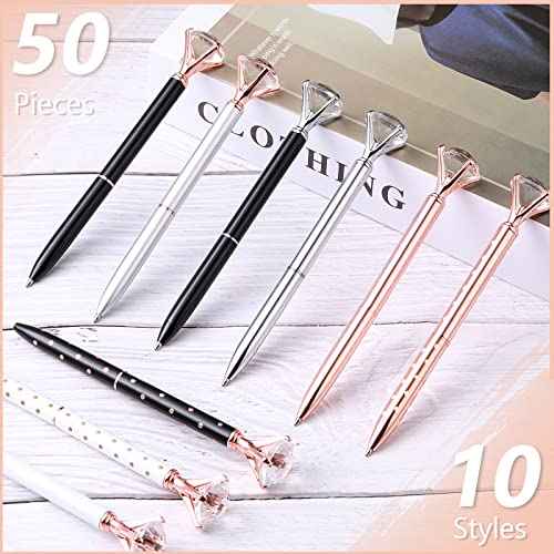 Leinuosen 50 Pieces Bridal Shower Crystal Diamond Pens Bulk Wedding Bling Ballpoint Pen with Diamond on Top for Women Girls School Office Supplies Gifts(Classic Color)