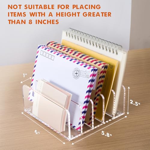 BEYGORM Clear Acrylic Mail Holder with 5 Compartments - Desk Organizer, Medium