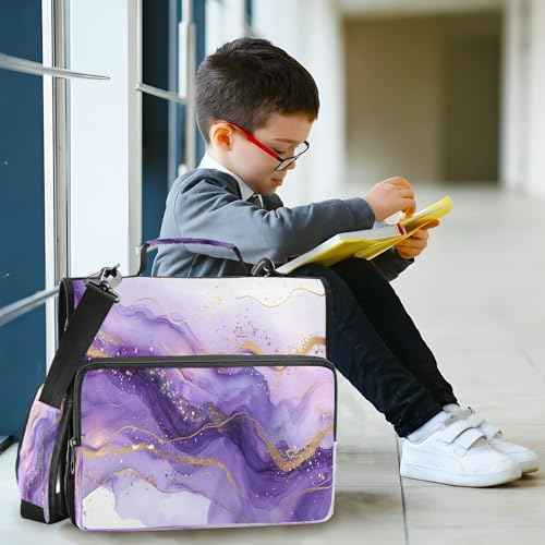Purple Marble Waterproof Zipper Binder with Shoulder Strap, 3-Ring Trapper Keeper with Lay-Flat Design and Multiple Compartments for School & Office, Adults & Kids