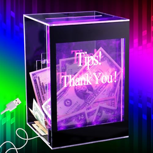 Light Up Tip Jar with Removable Writeable Sign & 20 Color Modes