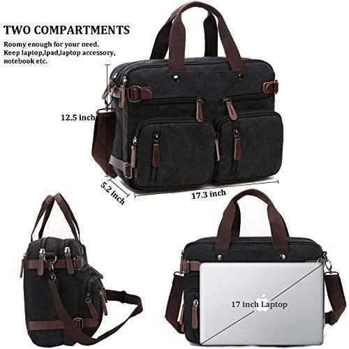 3 in 1 Convertible Laptop Backpack, 17.3 inch Messenger Bag for Men, Multi-Functional Travel Laptop Bag for College Men Women (17.3 Inch, Black)