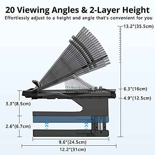 AboveTEK Laptop Stand, 20 Angles Two-Layer Height Adjustable Laptop Stands, Portable Laptop Riser with 360 Rotating Base Storage Space & Extra Phone Holders Compatible with 10''-17'' Laptops Black