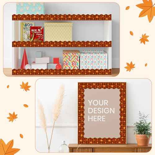 BeYumi Fall Plaid Border Trim - 65ft Fall Maple Leaves Plaid Scalloped Rolled Border Trim Autumn Thanksgiving Brown Bulletin Board Set Harvest Party Decor Classroom Office Chalkboard Door Decoration