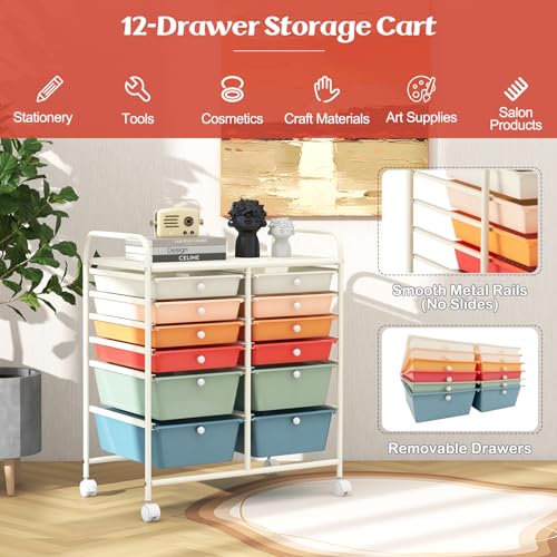 COSTWAY 12-Drawer Rolling Storage Cart Macaron – Moveable Craft Organizer