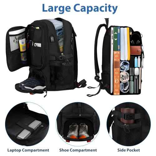 Travel Backpack for Men Women Airline Approved Anti Theft Carry on Backpack with Shoes Compartment USB Charging Port, Waterproof 60L Large Business Hiking Laptop Gym Bag for 17 Inch Laptop