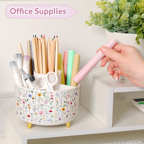 SKYDUE Floral 1Pack Rotating Desk Organizer with 5 Slots - Pen & Office Supplies Storage