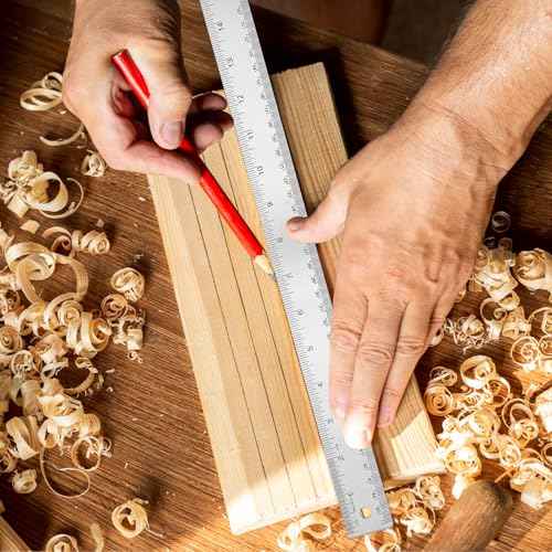 Metal Ruler with Cork Backing 6+12+18 Inch Stainless Steel Metal Ruler Non-Slip Rulers with Inch and Centimeters Straight Edge Cork Base Rulers for Drafting Office Tools, Prevent Ink Leakage