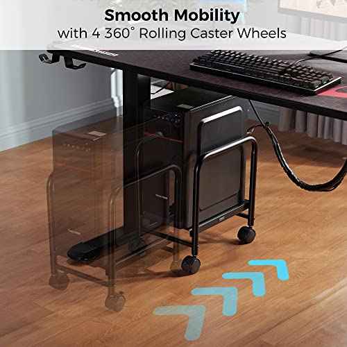 EUREKA ERGONOMIC Computer Tower Stand, Height Adjustable PC Stand for Under Desk, Mobile Rolling CPU Holer with 360¡Æ Locking Caster Wheels, Desktop Tower Cart on Floor, Desk Accessories, Steel, Black