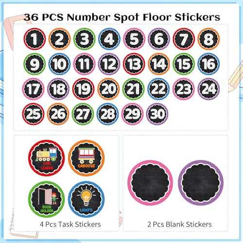WSICSE 36 Black Classroom Floor Line Up Spots with Arrows, 4x4 Inches