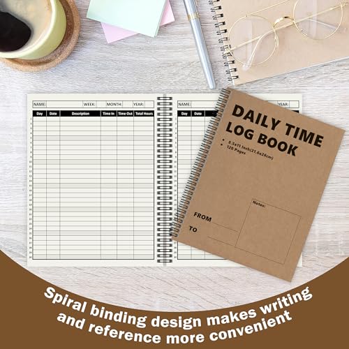 3 Pack Daily Time Sheet Log Book 8.5x11 Office Work Hours Tracking Spiral