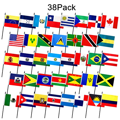 Latin America 38 Country Mini Stick Flags for Decorations, 5x8 Inches, Pack of 38