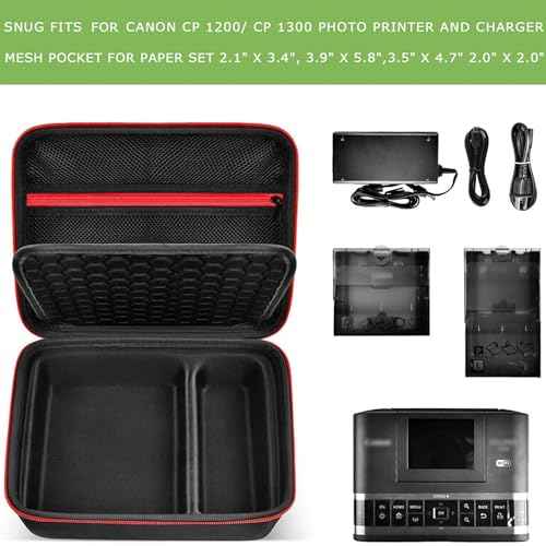 Case Compatible with Canon SELPHY CP1500/CP1300/ CP1200 Wireless Compact Photo Printer and Color Ink and Paper Set/Battery- Organizer Storage Bag Only (Black)