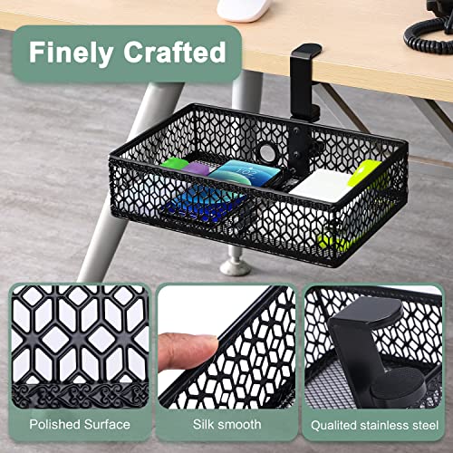ROSYLINE Drawer Under Desk Storage Organizer, Clamp on Desk Drawer, Under Desk Storage, Clamp Drawer Basket, Hanging Desk Storage, Under Desk Mount Tray, Suitable for Multiple Scenes (Black)