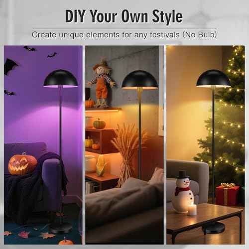 Modern Mushroom Floor Lamps for Living Room 66Inch, Tall Industrial Floor Lamp, Black Metal Standing Lamp with Dome Shade, Mid Century Loft Corner Reading Lamp for Bedroom Office Nursery Room, NO BULB
